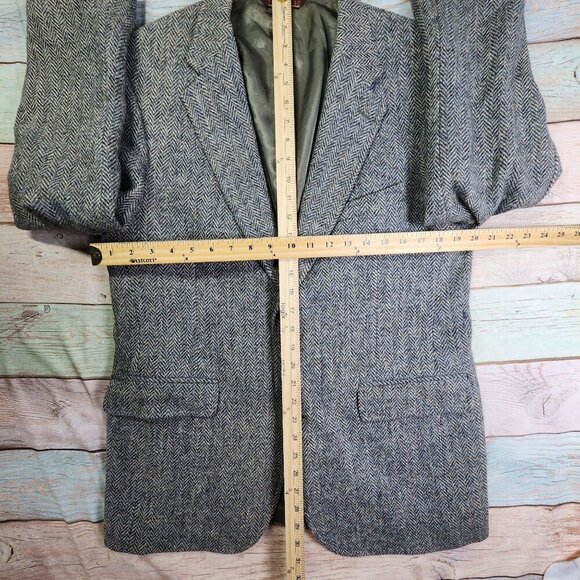 Mens Harris Tweed Wool Blazer Nordstrom Handwoven Scottish Herringbone Gray Size - Picture 9 of 12